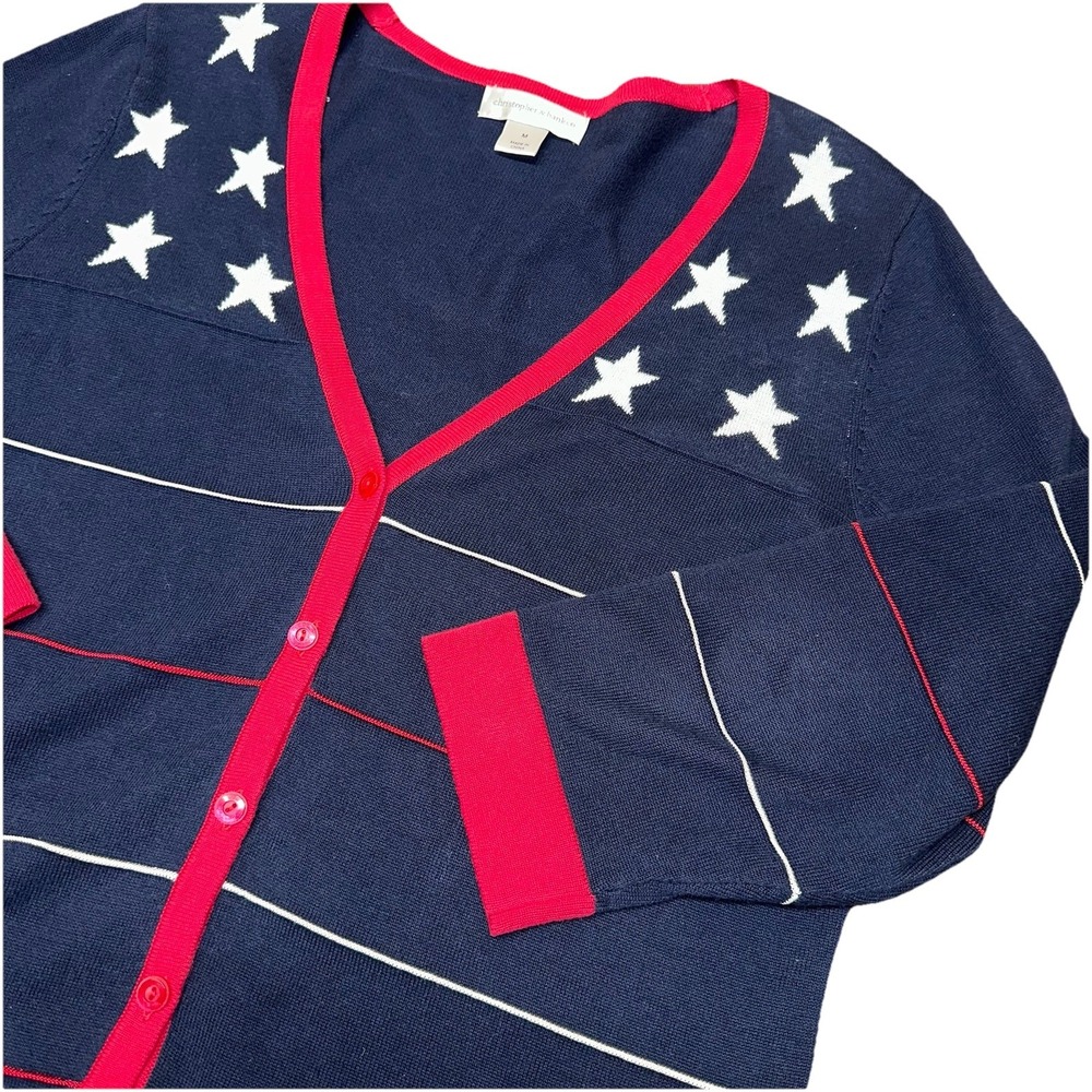 Vtg Christopher & Banks V-Neck‎ Button Cardigan Sweater Navy Stars Women's M